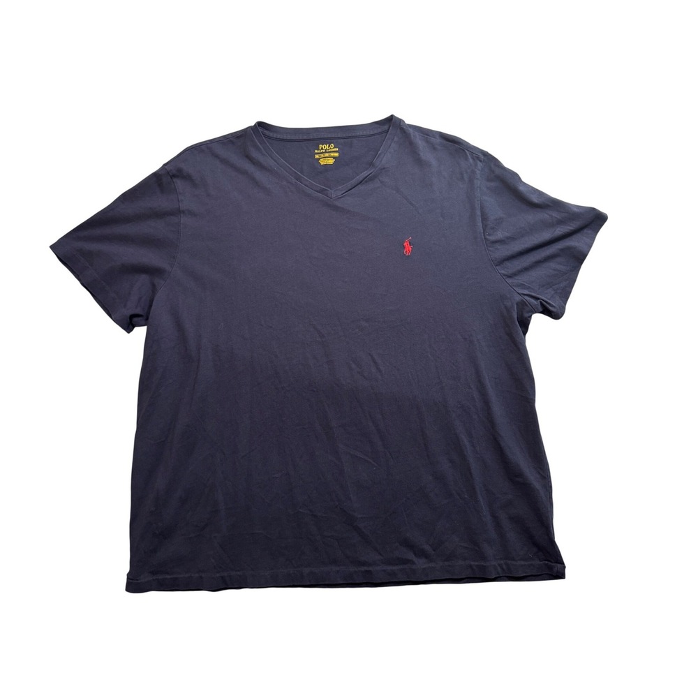 Polo Ralph Lauren Mens XXL V-Neck T-Shirt Navy Blue Red Pony Logo